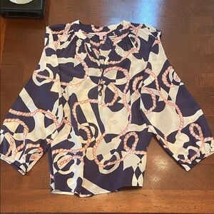 Lilly Pulitzer Navy and Pink Rope Print Blouse